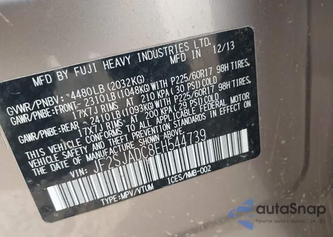 2014 Subaru Forester 2.5I Premium из США, поврежденный, VIN JF2SJADC8EH544739